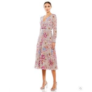 NWT Mac Duggal Long Sleeve Embellished Midi Dress